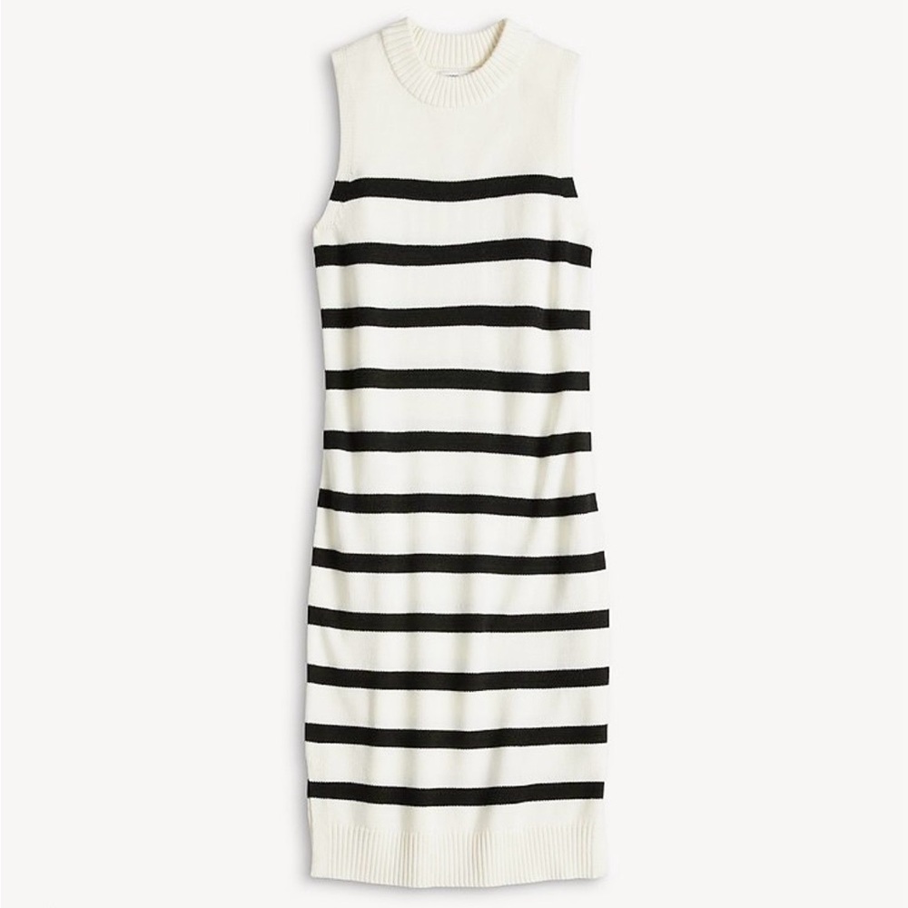 Striped Sleeveless Sweater Midi Dress Black Cream Size M Preppy